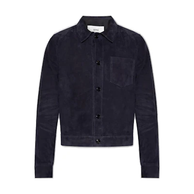 AMI PARIS Solid Blue Single-Breasted Pocket Collared Jacket HJK203506-491