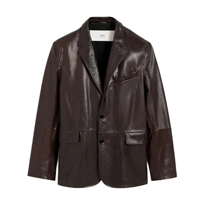 AMI PARIS Solid Brown Long Sleeve Button-Up Jacket HBV109-LH0043-221