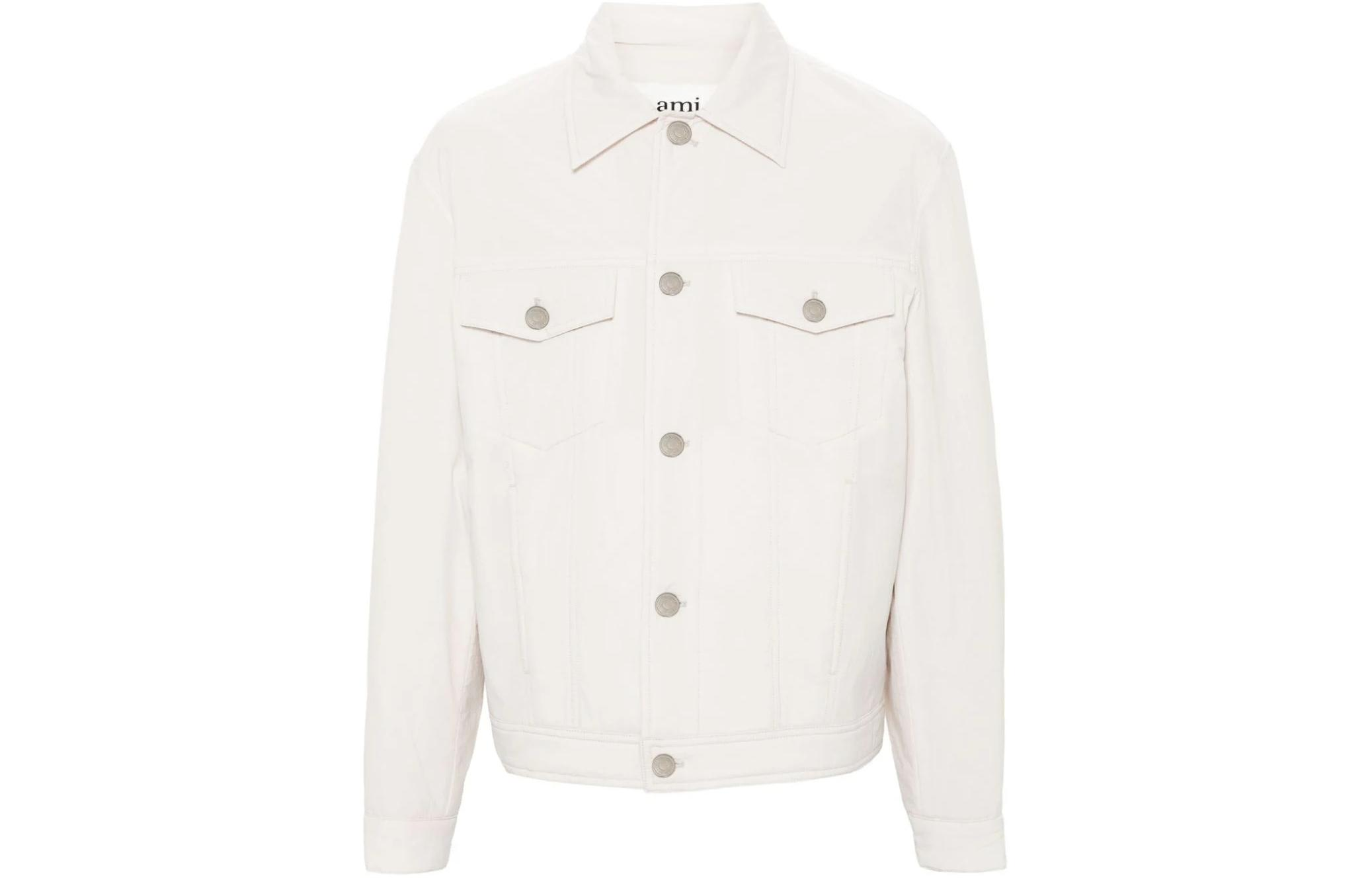 AMI PARIS Solid Color Collared Button-Up Jacket Men’s Chalk White HJK233PA0009-193