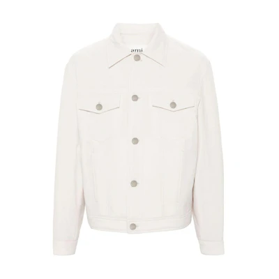 AMI PARIS Solid Color Collared Button-Up Jacket Men’s Chalk White HJK233PA0009-193