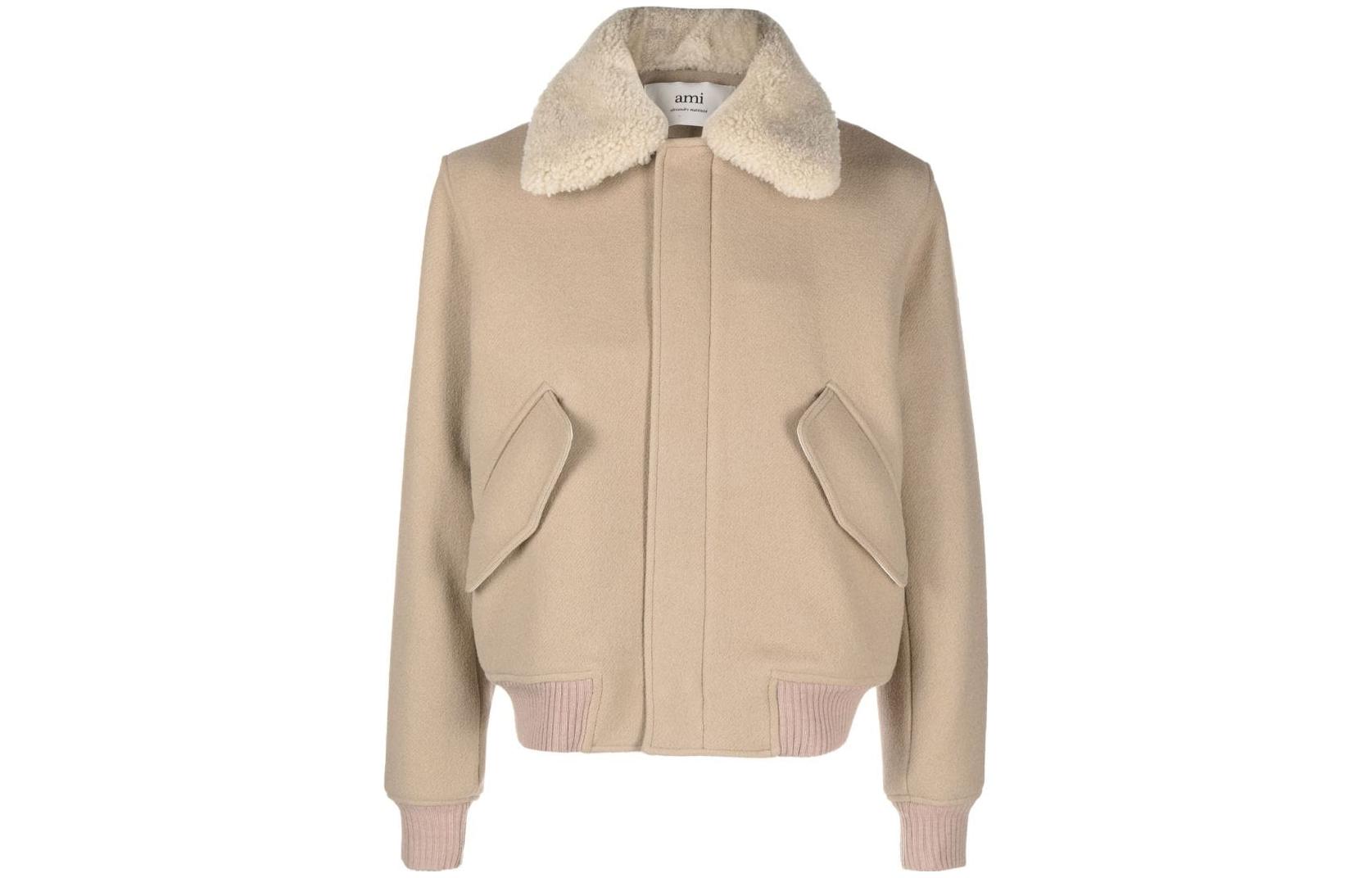 AMI PARIS Solid Color Collared Long Sleeve Jacket - Brown H23UJK010WV-002