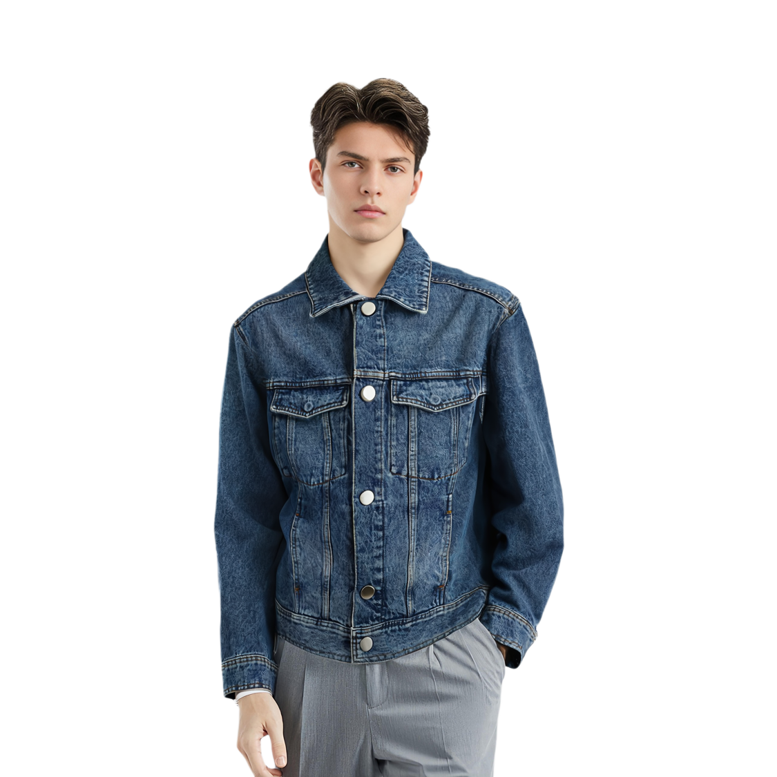 Shop AMI PARIS 男款藍色長袖牛仔外套 HJK257DE0031-480