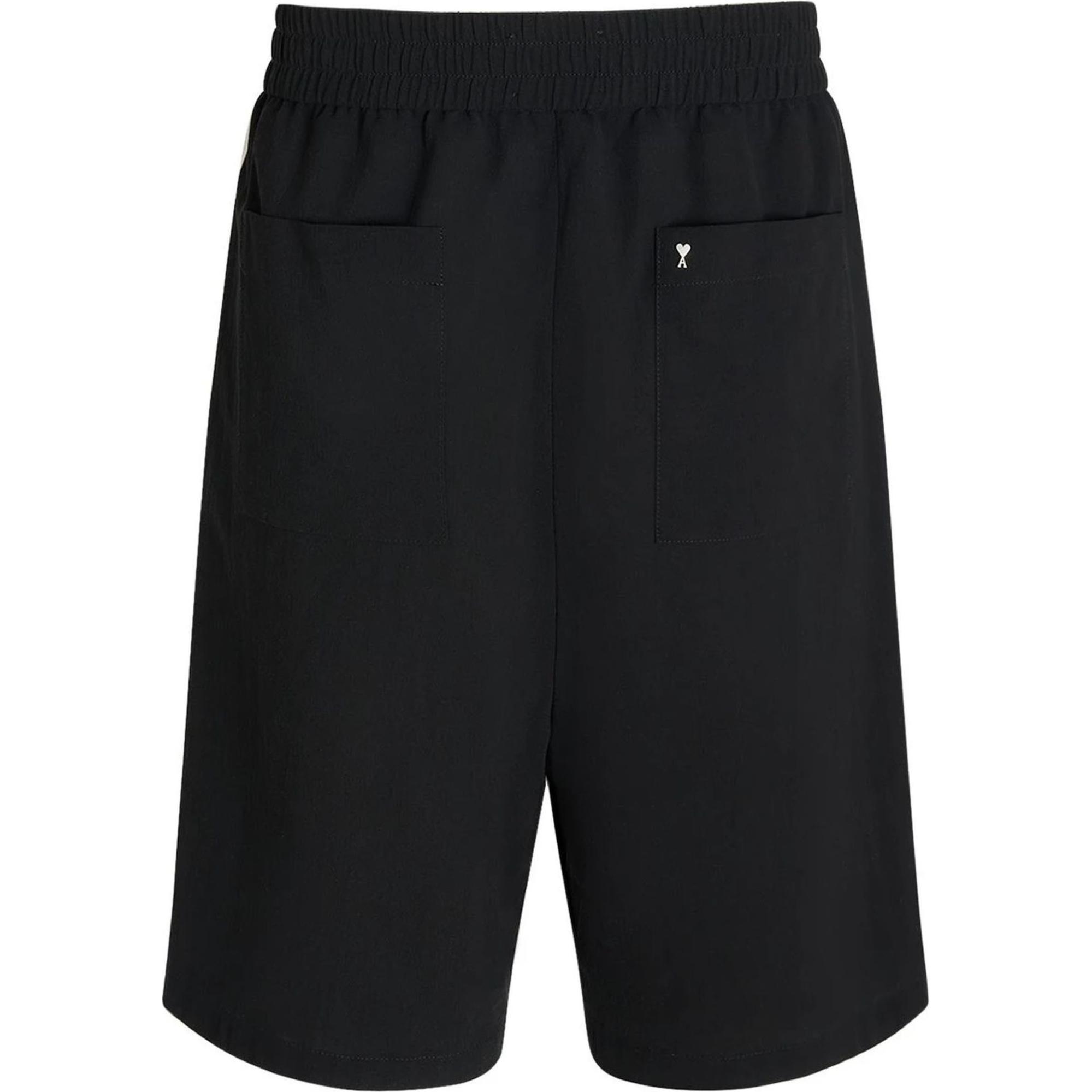 Lookbook AMI Paris 素色彈性腰圍男性休閒短褲 - 黑色 HSO306VI0007-001