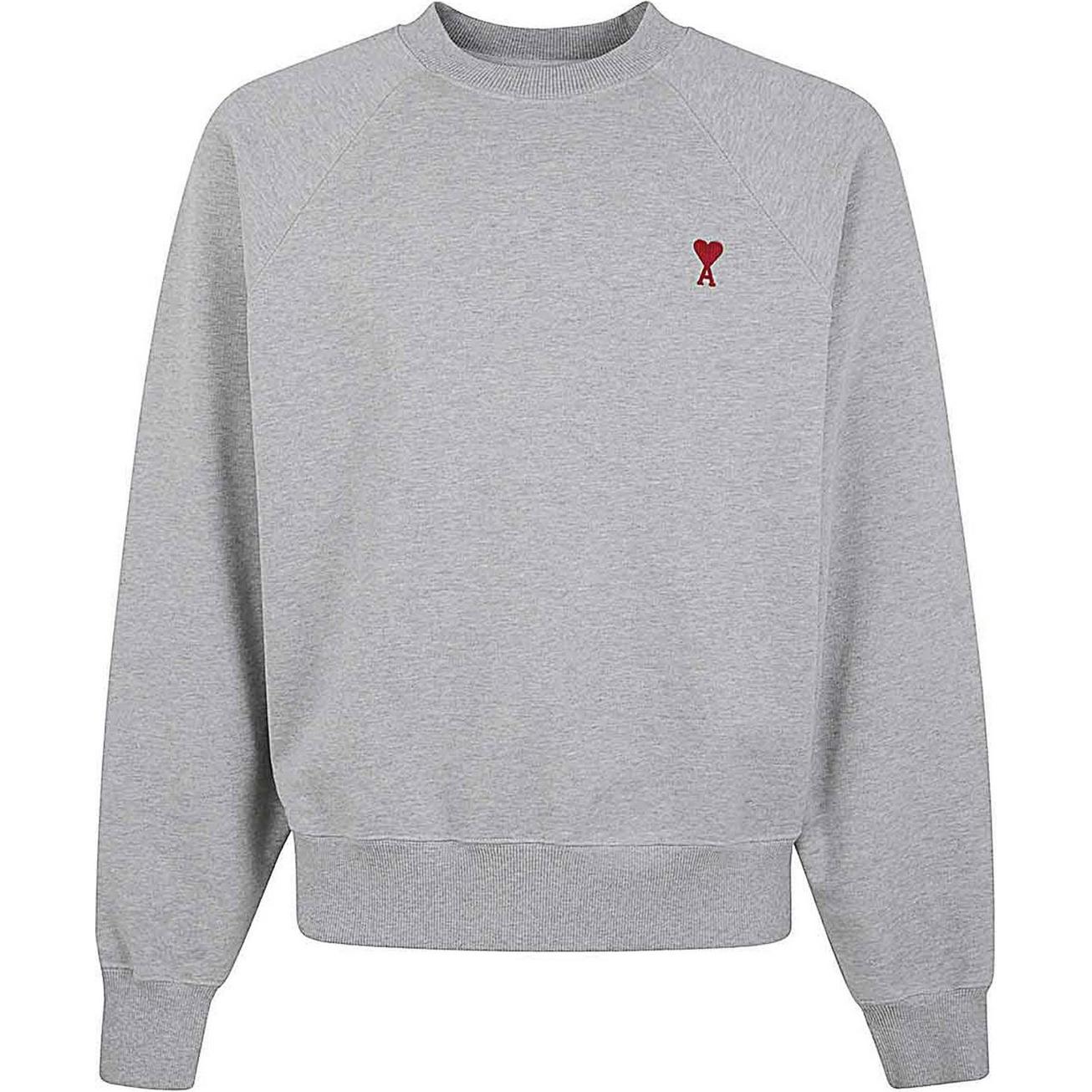 AMI PARIS Solid Color Embroidered Logo Crewneck Sweatshirt Men’s Grey BFUSW0057470940951