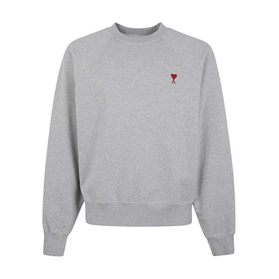 AMI PARIS Solid Color Embroidered Logo Crewneck Sweatshirt Men’s Grey BFUSW0057470940951
