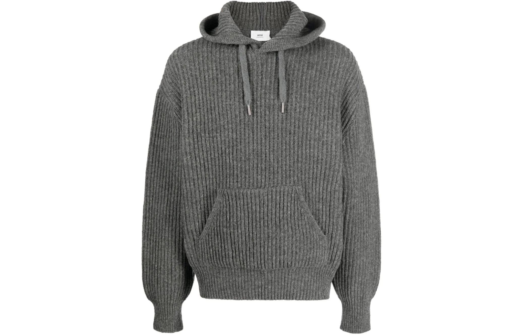 AMI PARIS Solid Color Fitted Hoodie Pullover - Gray H23HKS814KN0-019