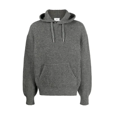 AMI PARIS Solid Color Fitted Hoodie Pullover - Gray H23HKS814KN0-019