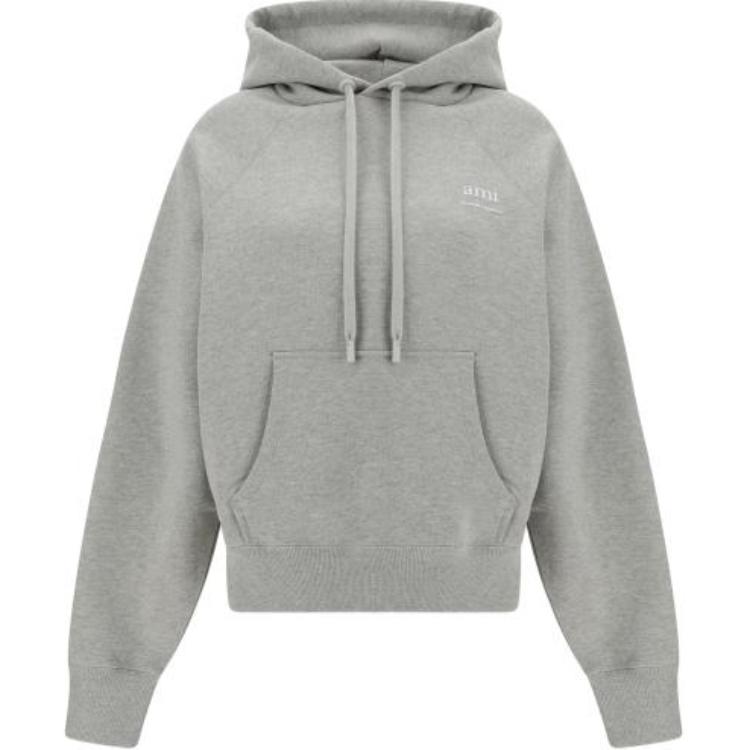 AMI PARIS Solid Color Grey Hoodie USW224747M0-951