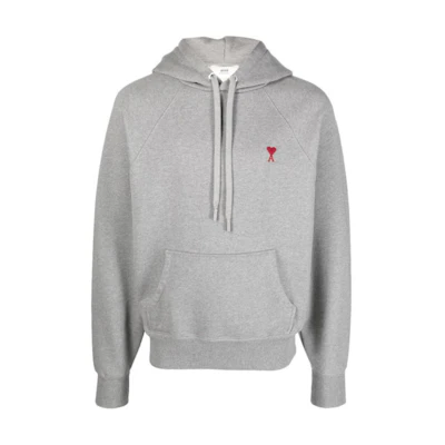 AMI PARIS Solid Color Hoodie Gray Long Sleeve Pullover USW217740-055