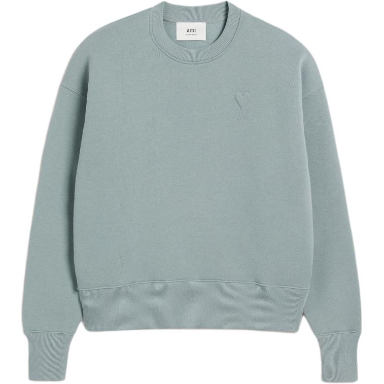 AMI PARIS Solid Color Logo Embroidered Crewneck Sweatshirt Unisex Clay Blue USW027-749-4012