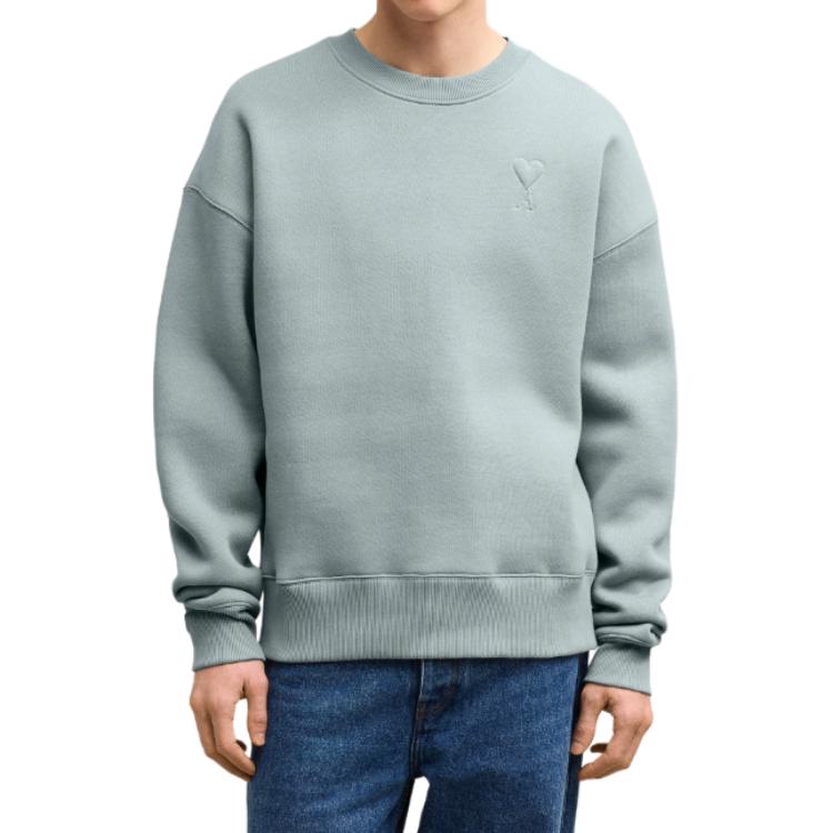 AMI PARIS Solid Color Logo Embroidered Crewneck Sweatshirt Unisex Clay Blue USW027-749-4012 圖 3