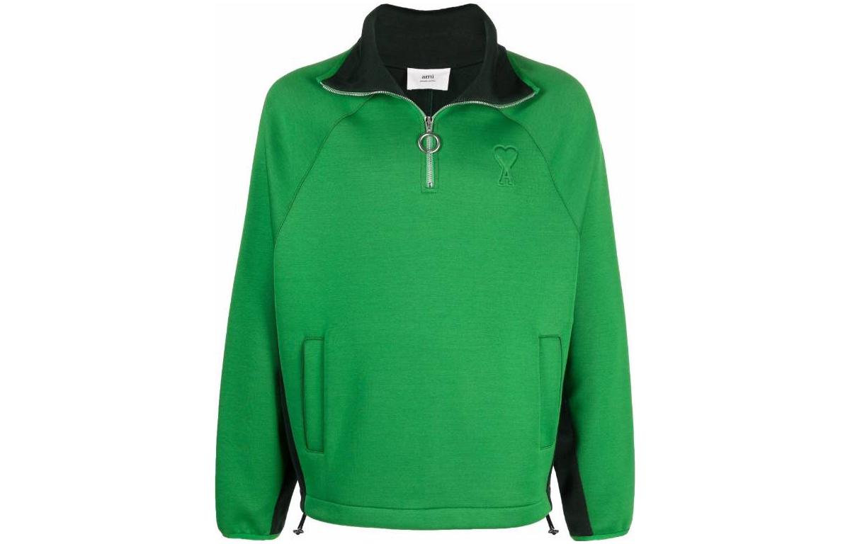 AMI PARIS Solid Color Logo Embroidered Half-Zip Sweatshirt Green HSW505743-321