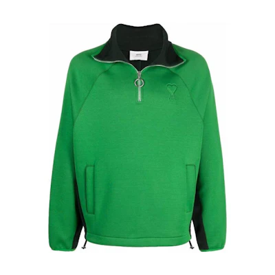 AMI PARIS Solid Color Logo Embroidered Half-Zip Sweatshirt Green HSW505743-321