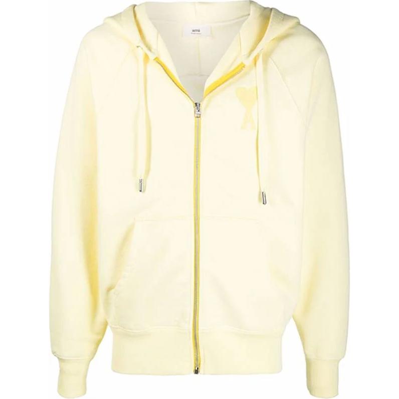AMI PARIS Solid Color Zip-Up Hoodie Jacket Unisex Yellow E22USW402747-703