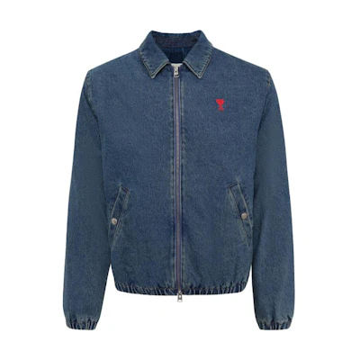 AMI PARIS Solid Color Zip-Up Jacket Blue H20HOW013-480