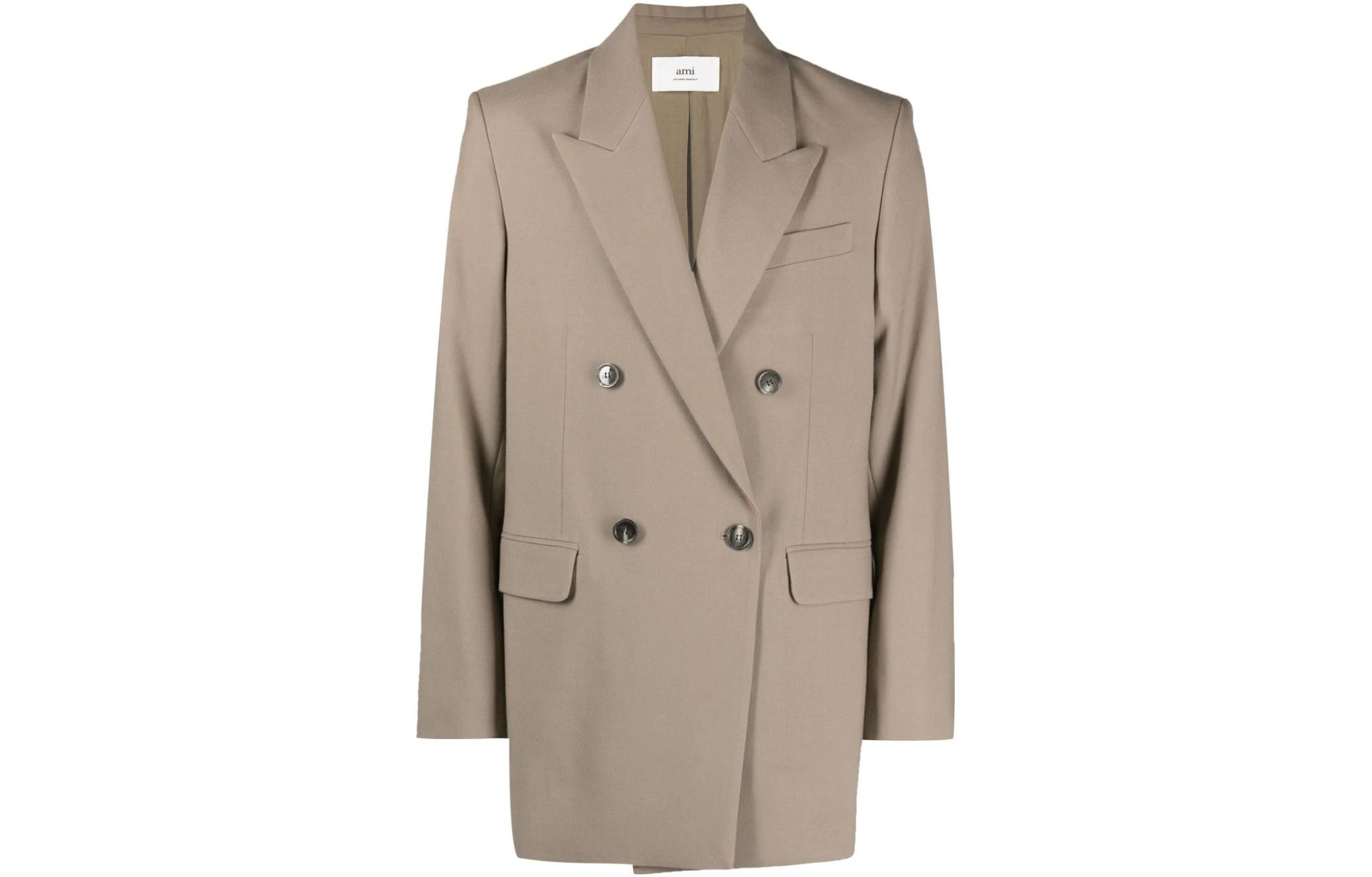 AMI PARIS Solid Double-Breasted Long Sleeve Jacket HBV311WV0026-281