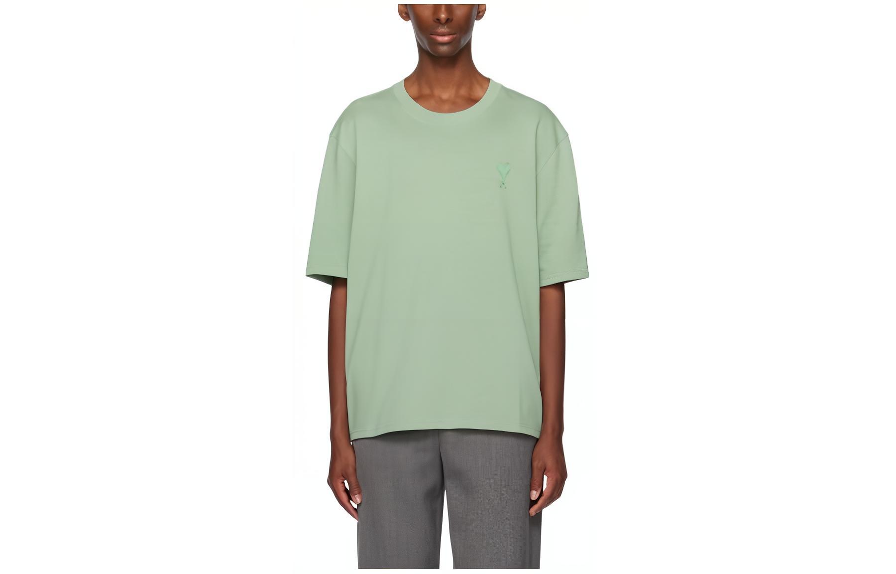 AMI PARIS Solid Green Crewneck Short Sleeve T-Shirt SPUTS004726-327
