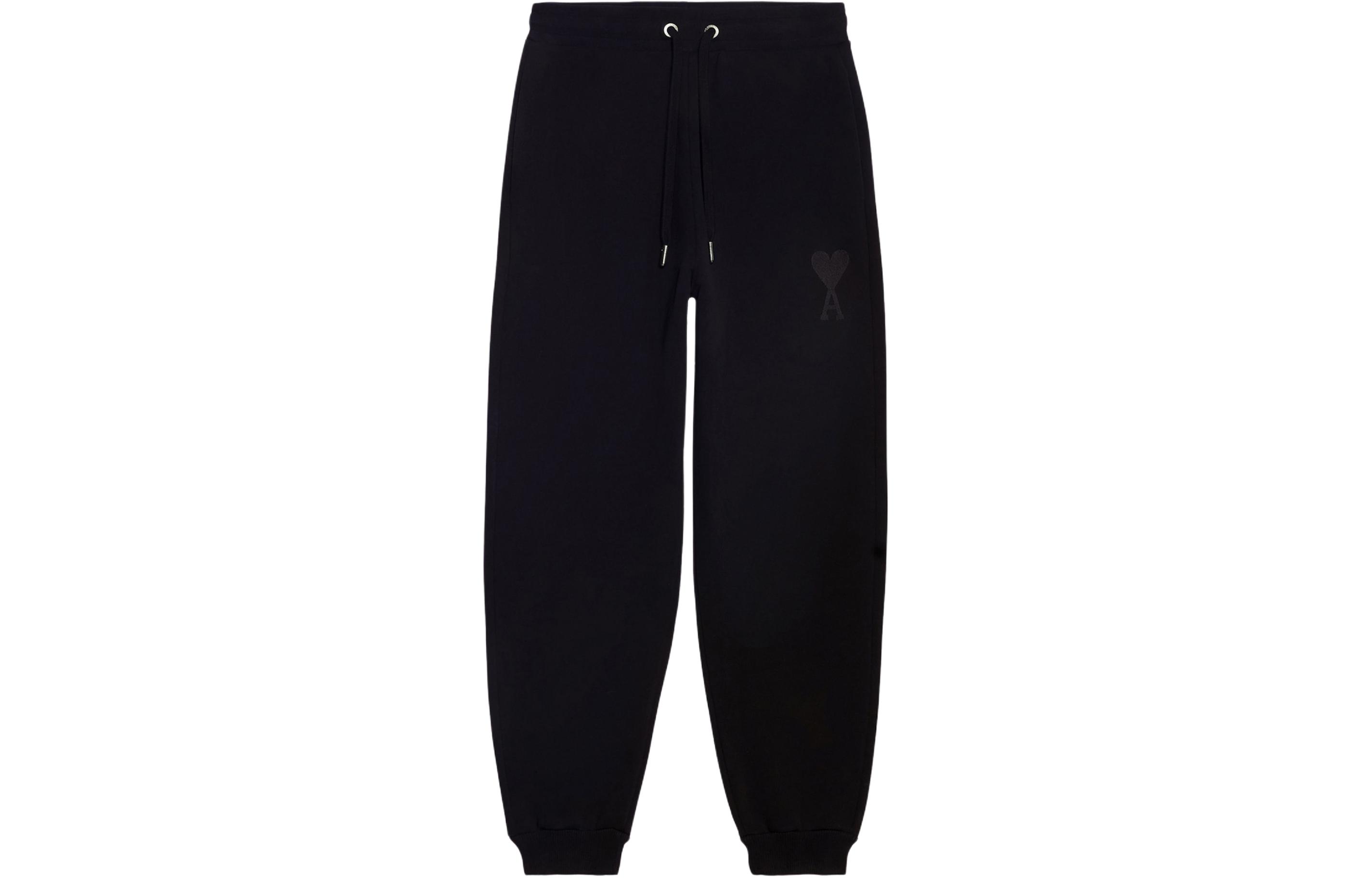AMI Paris Solid Logo Embroidered Knit Joggers Unisex Black. UTR2257490-01