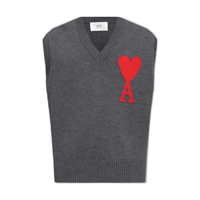 AMI PARIS Solid Logo V-Neck Sleeveless Vest Unisex UKS702018-067
