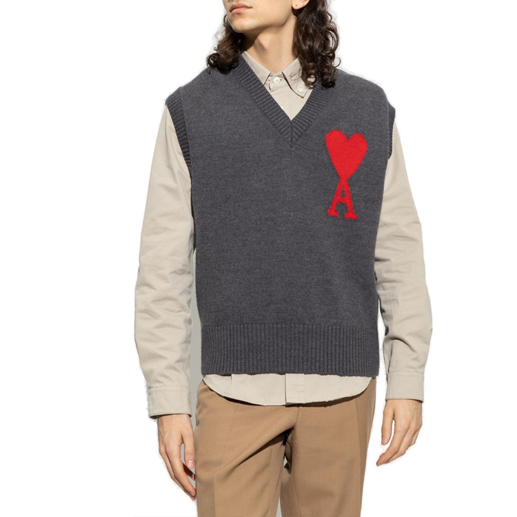 Lookbook 아미 파리 로고 브이넥 민소매 니트 조끼 유니섹스 UKS702018-067