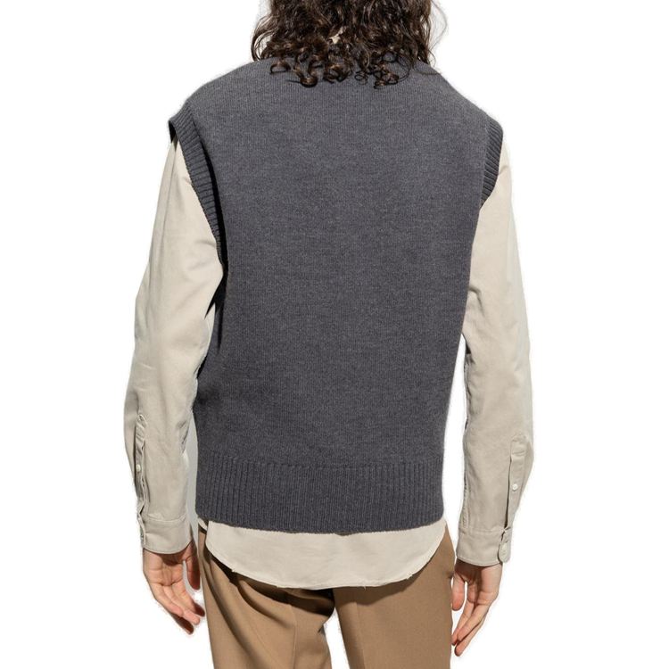 Shop 아미 파리 로고 브이넥 민소매 니트 조끼 유니섹스 UKS702018-067