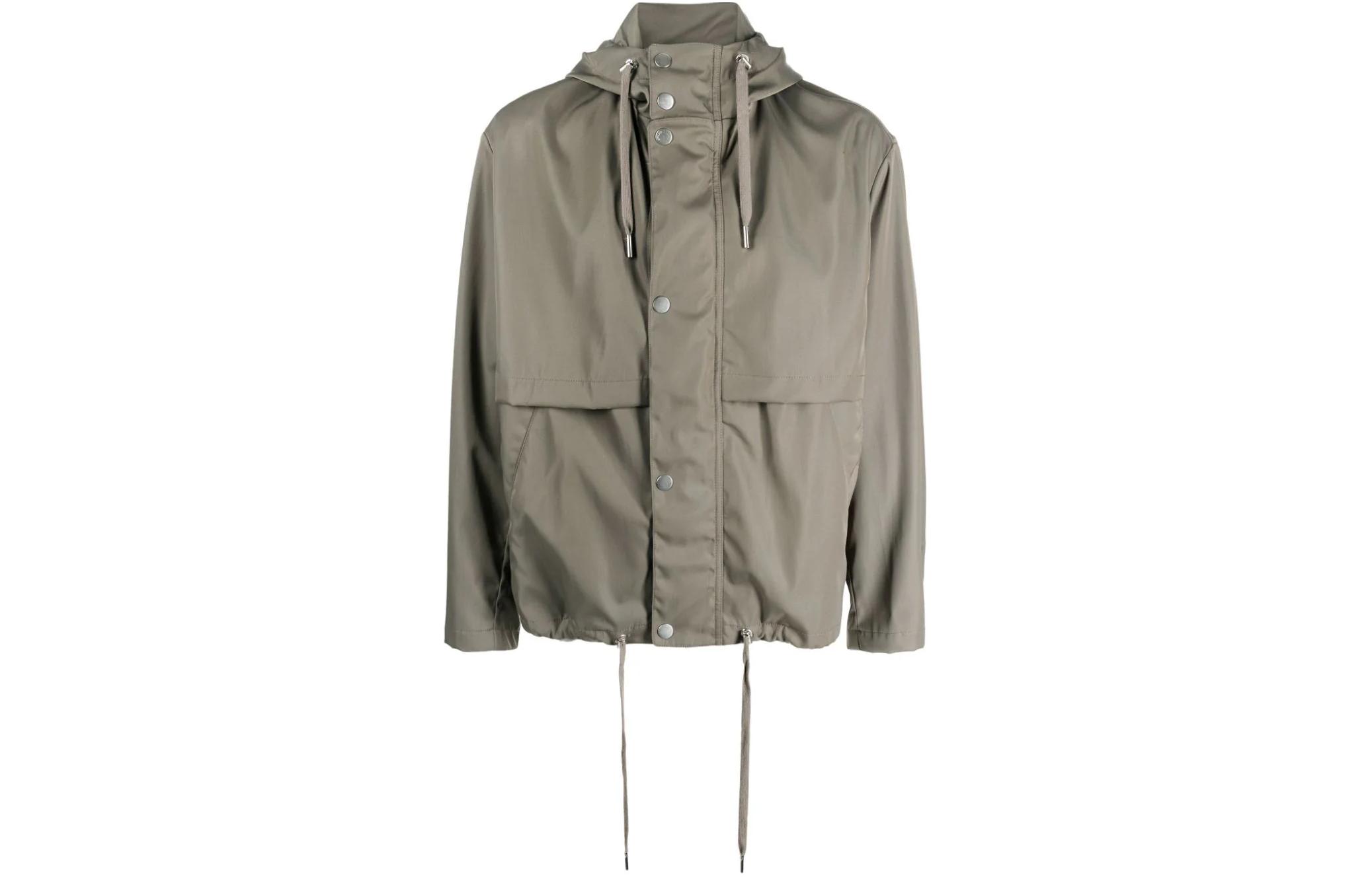 AMI PARIS Solid Single-Breasted Hooded Jacket - Taupe H23UJK319PA0-007