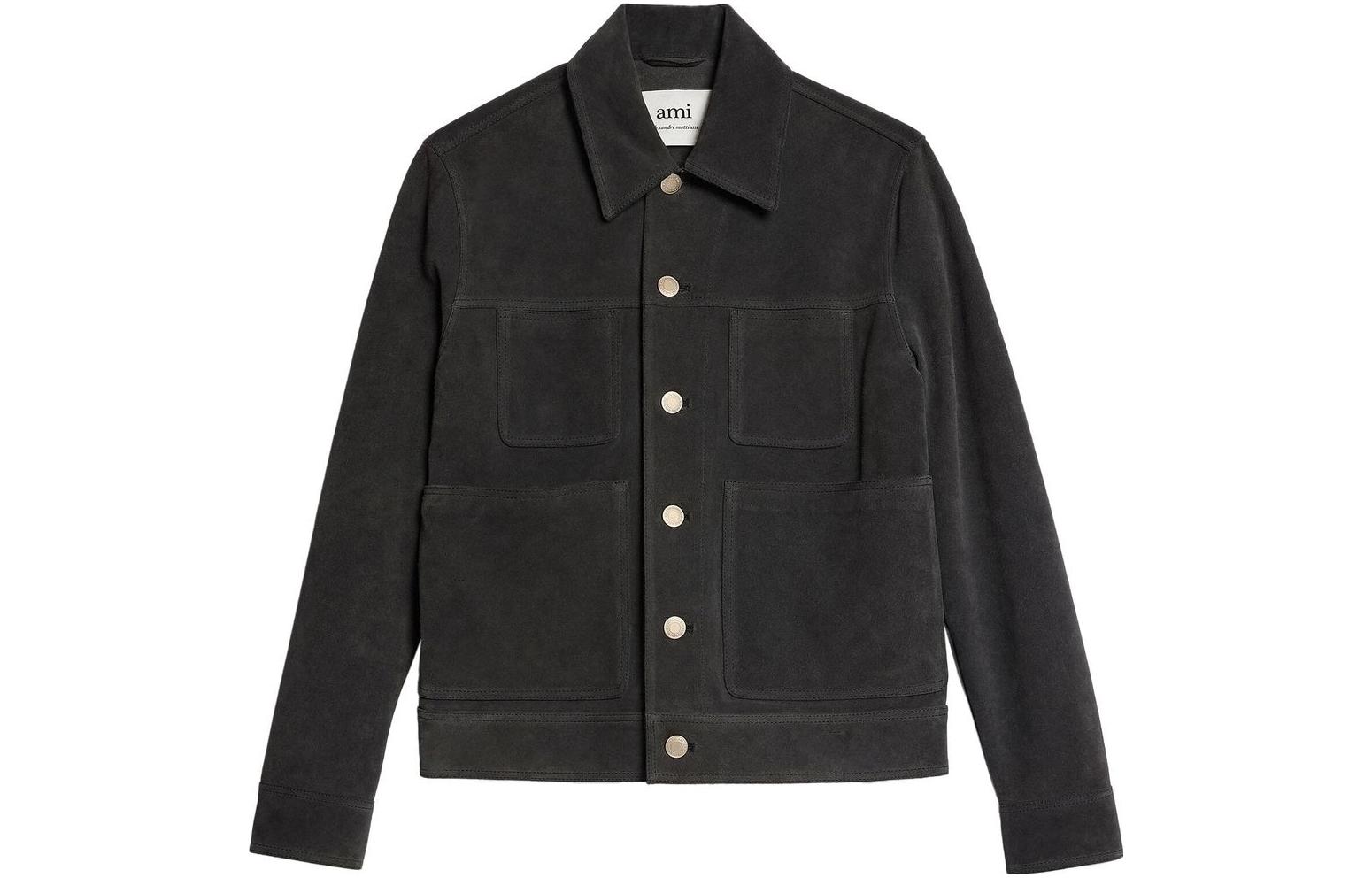 AMI PARIS Solid Suede Button-Up Jacket HJK224LH0003-081