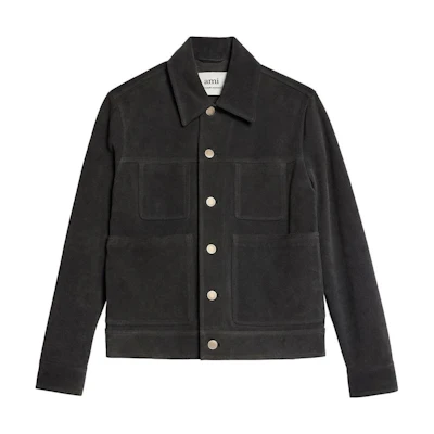 AMI PARIS Solid Suede Button-Up Jacket HJK224LH0003-081