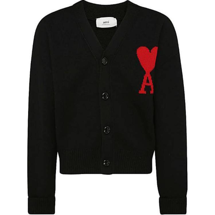 AMI PARIS Solid V-Neck Button-Up Sweater Unisex - Black BFUKC002018009