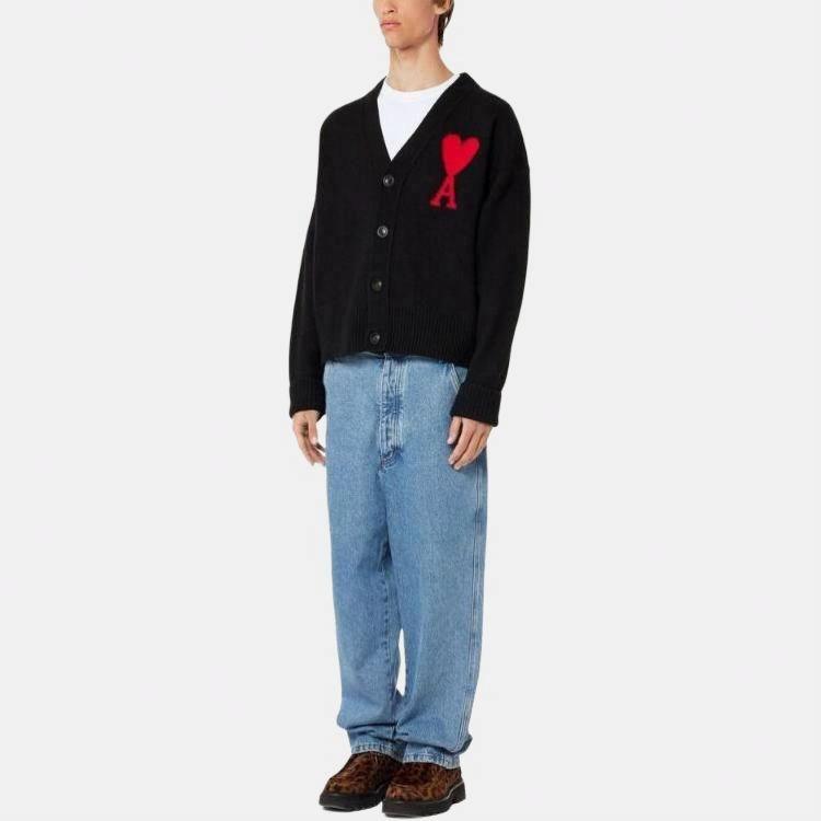 Shop 아미파리 솔리드 브이넥 버튼업 스웨터 유니섹스 - 블랙 BFUKC002018009