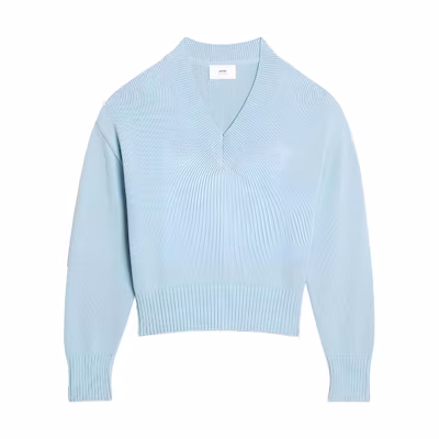 AMI PARIS Solid V-Neck Cotton Wool Blend Pullover Sweater Unisex UKS208016-464