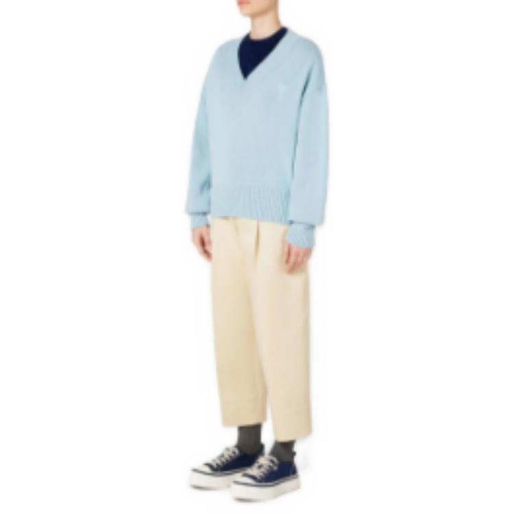 Purchase AMI PARIS 纯色V领棉毛混纺套头毛衣 男女通用 UKS208016-464