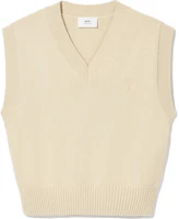 AMI Paris Solid V-Neck Ribbed Comfortable Tank Top Beige Mens. UKS708016714 AMI Paris Solid V-Neck Ribbed Comfortable Tank Top Beige Mens. UKS708016714
