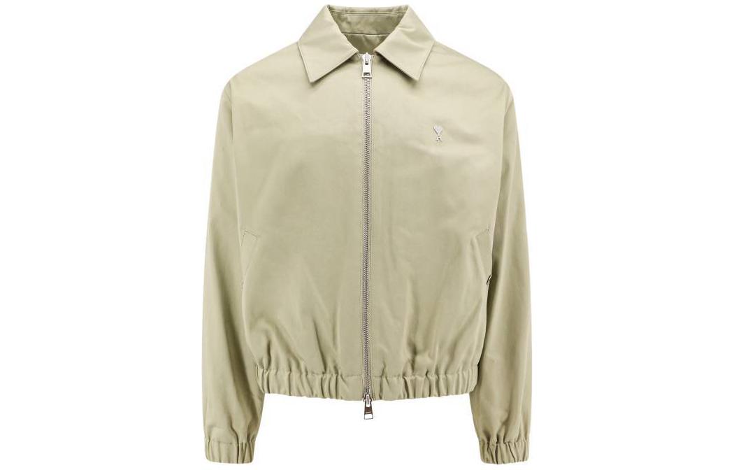 AMI PARIS Solid Zip-Up Collared Jacket Green HJK014C00009-317