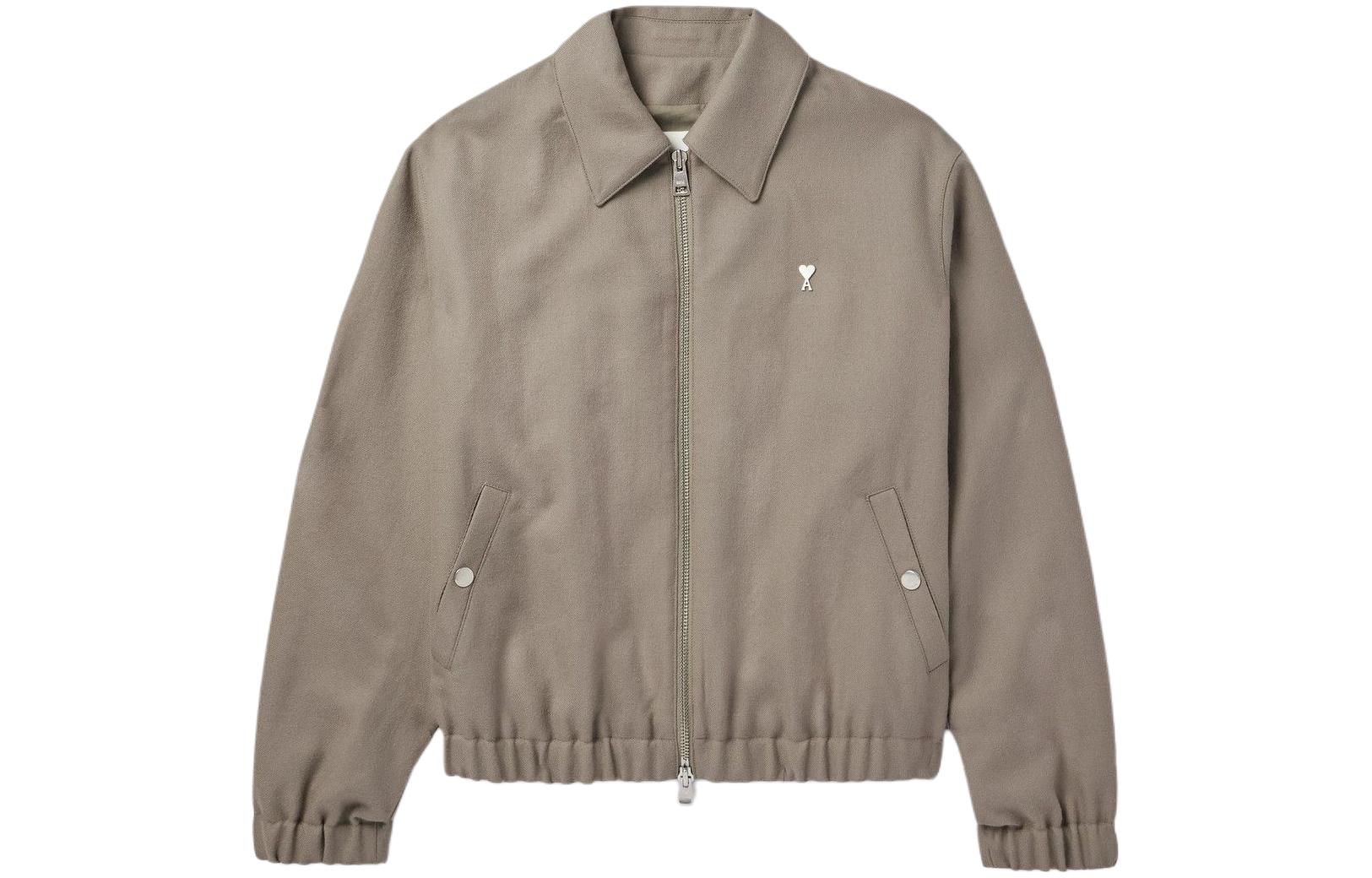 AMI PARIS Solid Zip-Up Jacket - Taupe Brown HJK014PA0007-281