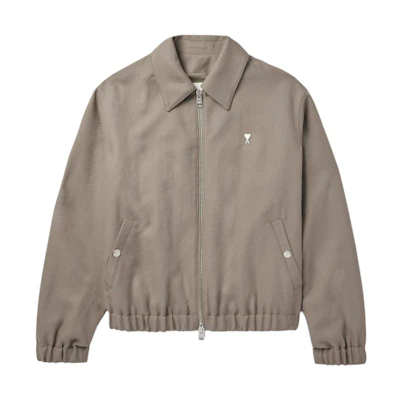 AMI PARIS Solid Zip-Up Jacket - Taupe Brown HJK014PA0007-281