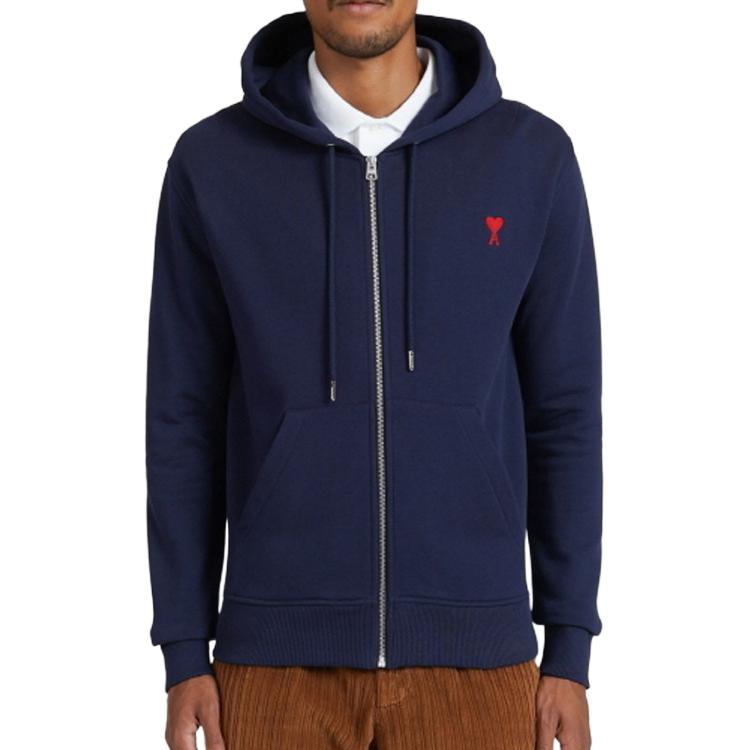 AMI PARIS Solid Zip-Up Sweatshirt Deep Blue H20HJ006730-410