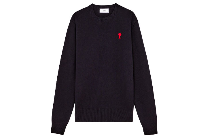 Order AMI Paris SS21 黑色愛心標誌寬鬆版型圓領毛衣 BFHK001001-001