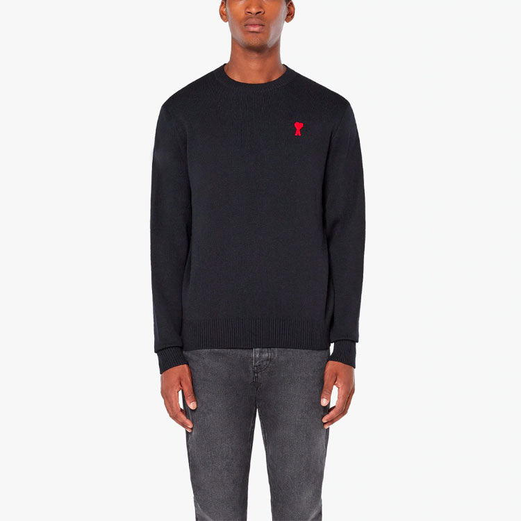 Lookbook AMI Paris SS21 黑色愛心標誌寬鬆版型圓領毛衣 BFHK001001-001