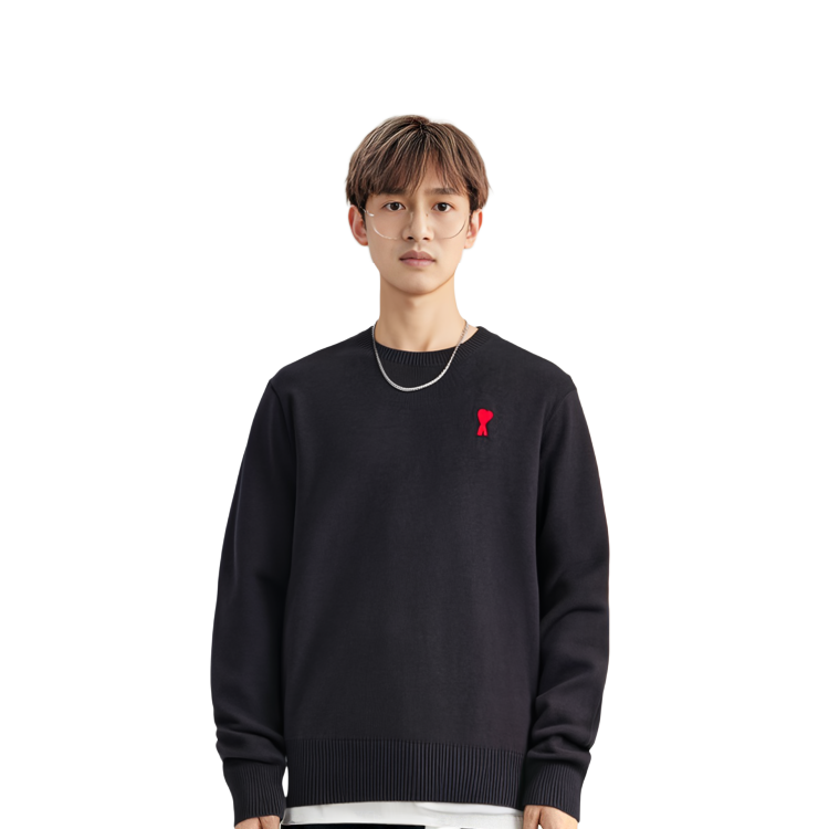 Details for AMI Paris SS21 黑色愛心標誌寬鬆版型圓領毛衣 BFHK001001-001