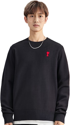 AMI Paris SS21 黑色愛心標誌寬鬆版型圓領毛衣 BFHK001001-001 Details for AMI Paris SS21 黑色愛心標誌寬鬆版型圓領毛衣 BFHK001001-001