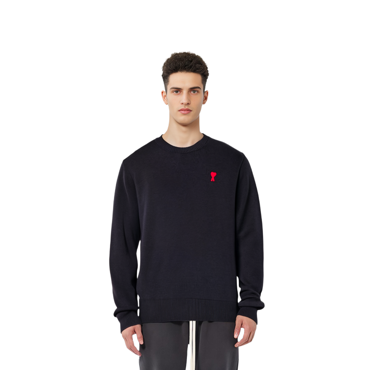 Sizing AMI Paris SS21 黑色愛心標誌寬鬆版型圓領毛衣 BFHK001001-001