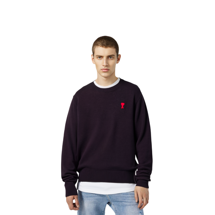 Cheap AMI Paris SS21 黑色愛心標誌寬鬆版型圓領毛衣 BFHK001001-001