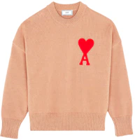 AMI PARIS SS21 Big Heart Logo Crewneck Sweater Beige Unisex Relaxed Fit. E21HK009016-250 AMI PARIS SS21 Big Heart Logo Crewneck Sweater Beige Unisex Relaxed Fit. E21HK009016-250