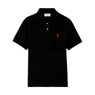 AMI PARIS SS21 Black De Coeur Heart Short Sleeve Polo Shirt Unisex BFHJ207760-001