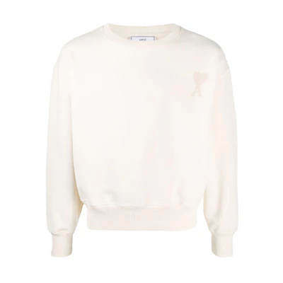 AMI PARIS SS21 Casual Logo Embroidered Crewneck Sweatshirt White E21HJ028747-150