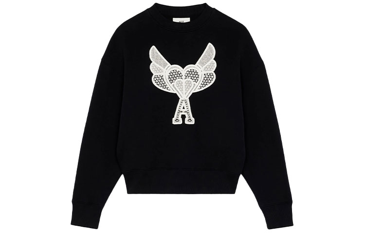 AMI PARIS SS21 De Coeur Knotted Crewneck Sweatshirt Men’s Black H21HJ023-749001