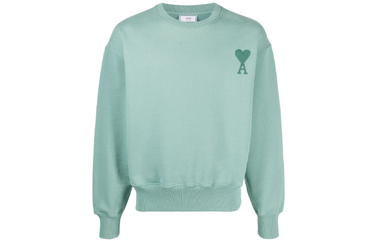 AMI PARIS SS21 Green Crewneck Sweatshirt with Embroidered Logo E21HJ028747-GREEN