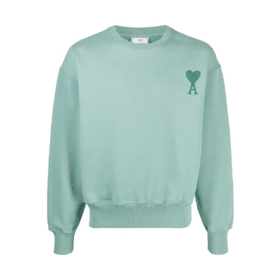 AMI PARIS SS21 Green Crewneck Sweatshirt with Embroidered Logo E21HJ028747-GREEN