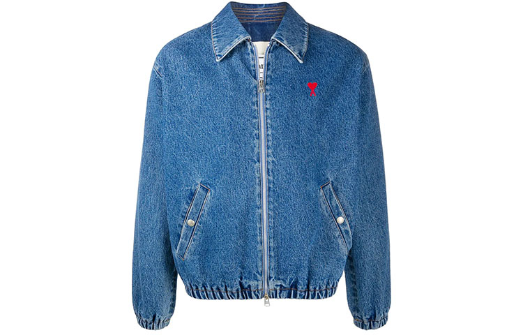 AMI PARIS SS21 Heart Logo Denim Jacket Blue E21HOW013601-480